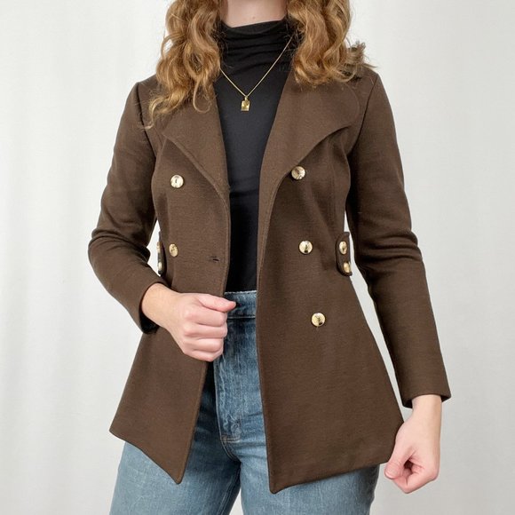 Vintage Jackets & Blazers - Vintage Union Made 1960's 100% Wool Double Breasted Pea Coat Blazer Jacket Brown